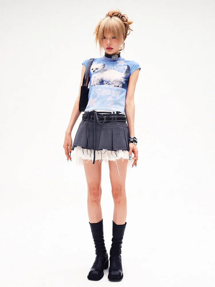 Layered Cut-Off Vintage Fancy Mini-Skirt
