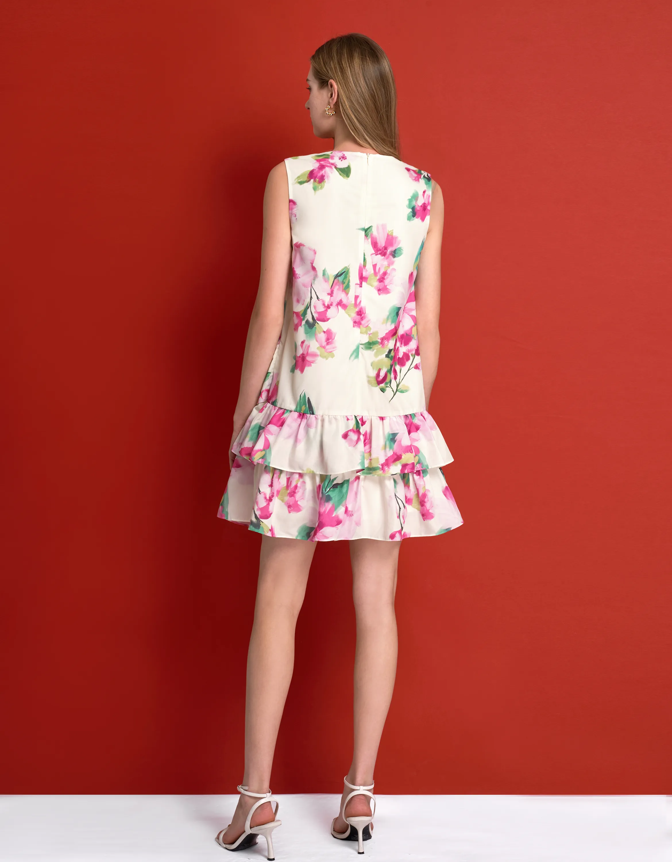 Layered Hem V-neck Floral Dress
