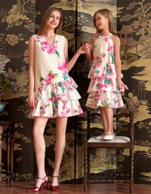 Layered Hem V-neck Floral Dress