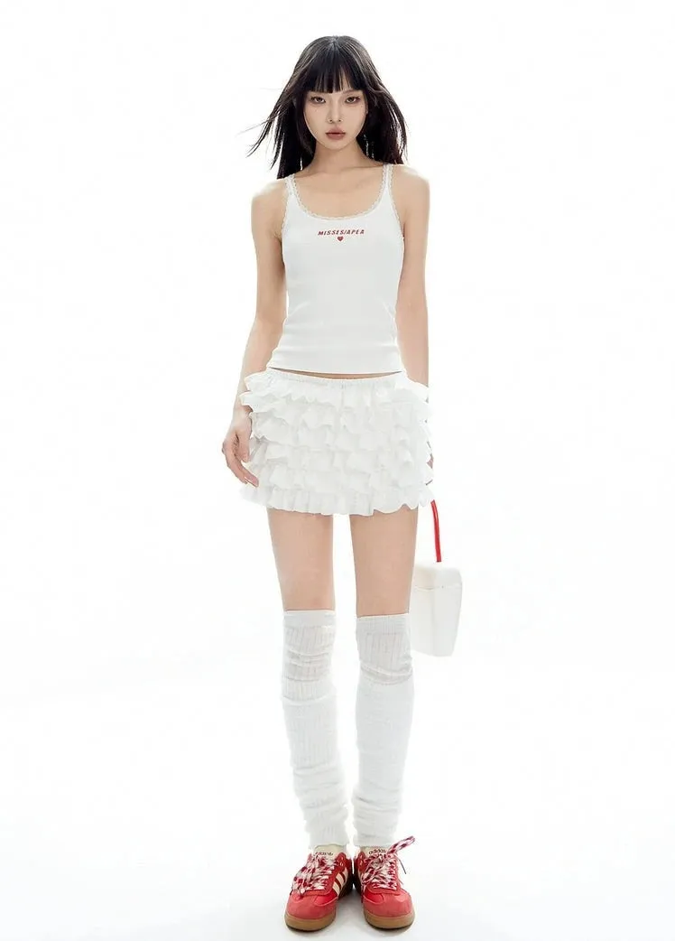 Layered Ruffle Mini Skirt with Elastic Waist