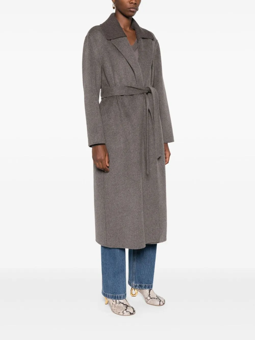Leak belted mid-length coat