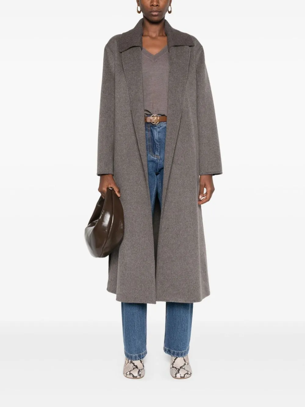 Leak belted mid-length coat