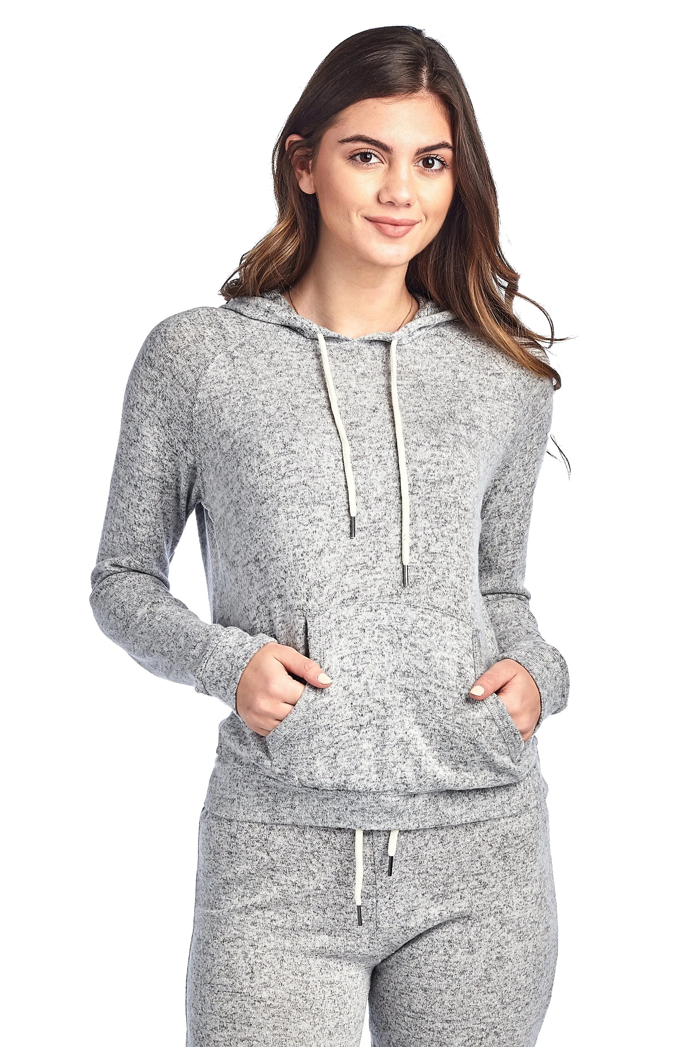 Light Weight Long Sleeve Brushed Drawstring Hoodie Pullover Sweater Top