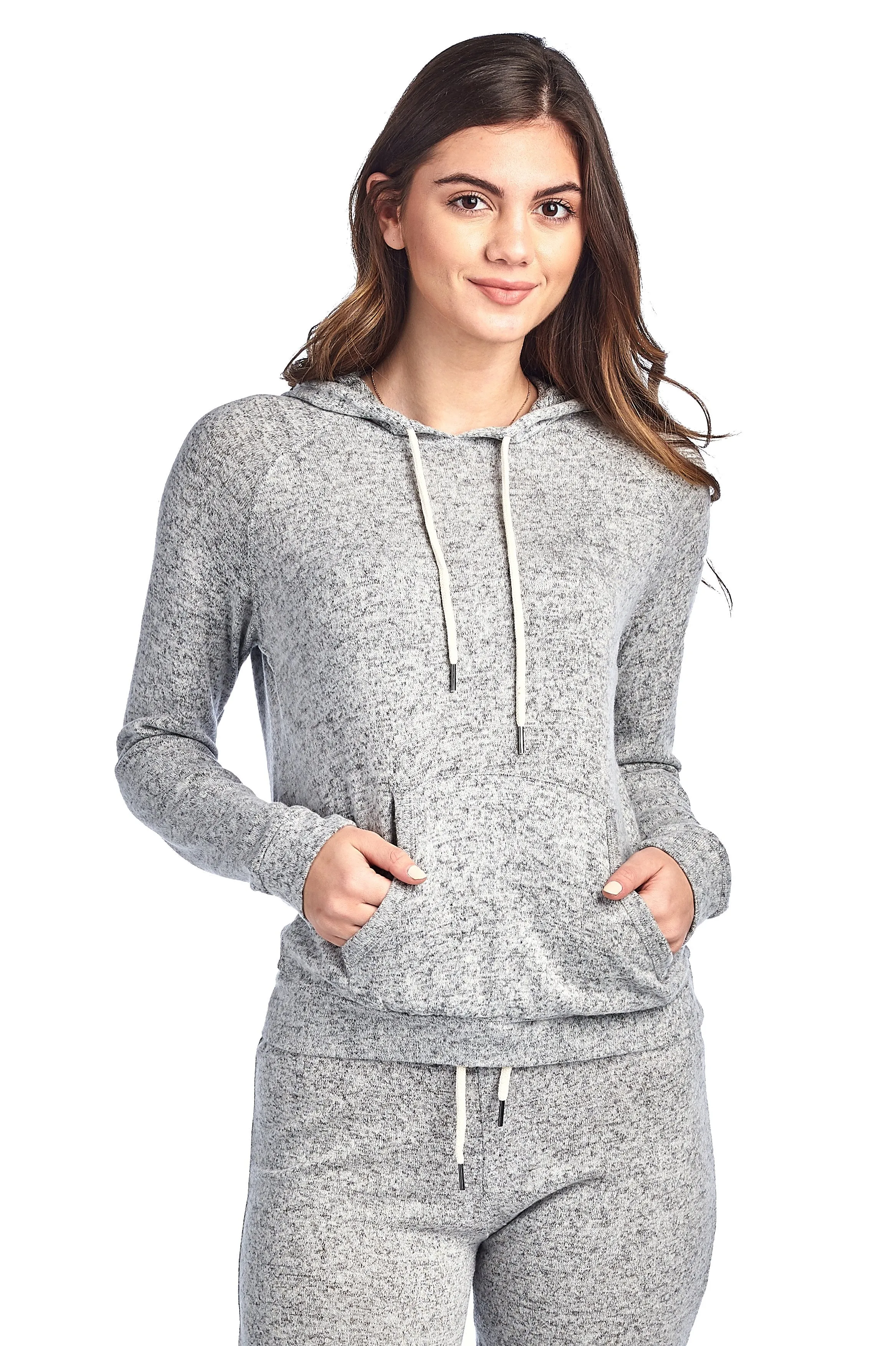 Light Weight Long Sleeve Brushed Drawstring Hoodie Pullover Sweater Top