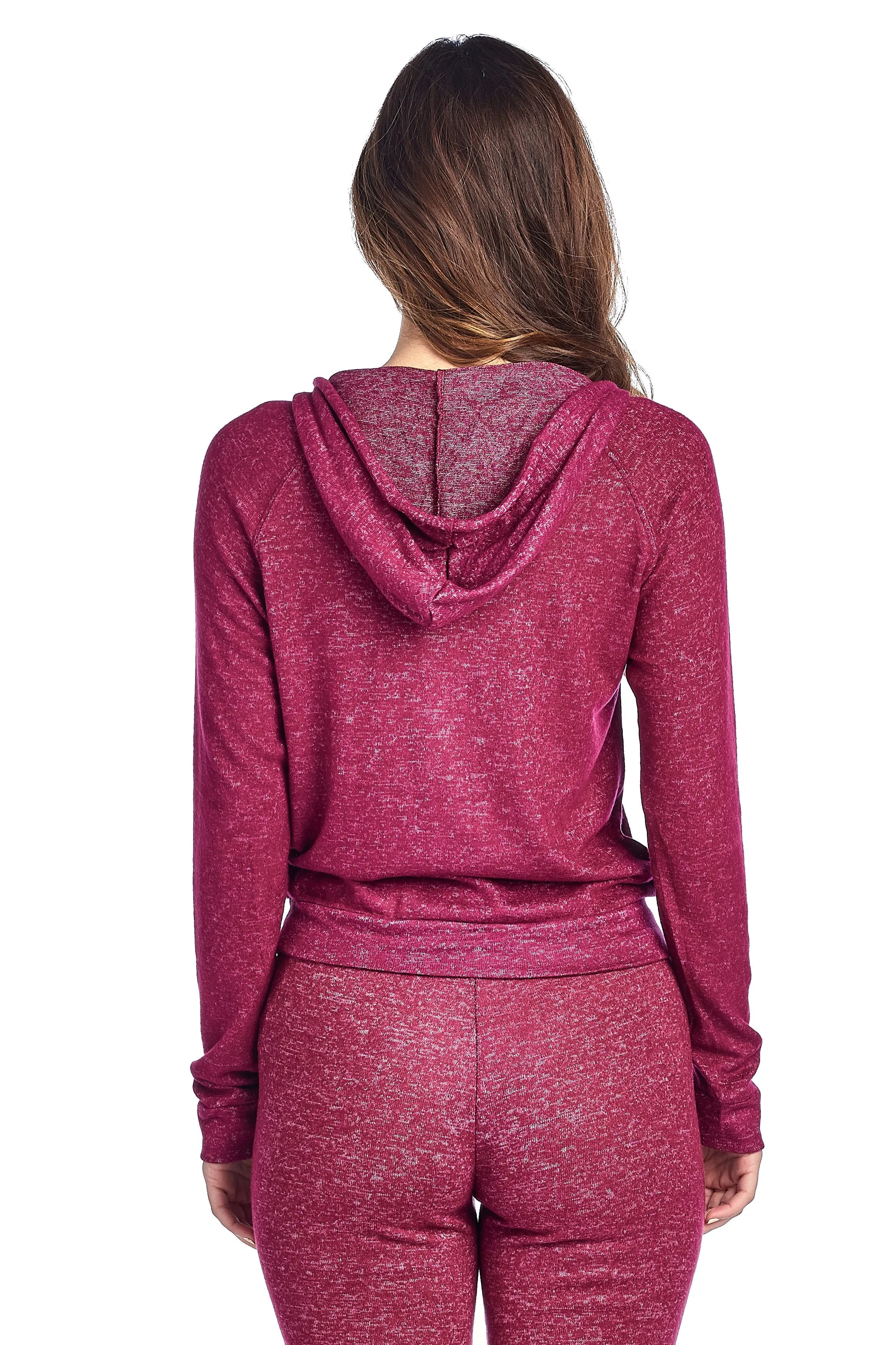 Light Weight Long Sleeve Brushed Drawstring Hoodie Pullover Sweater Top