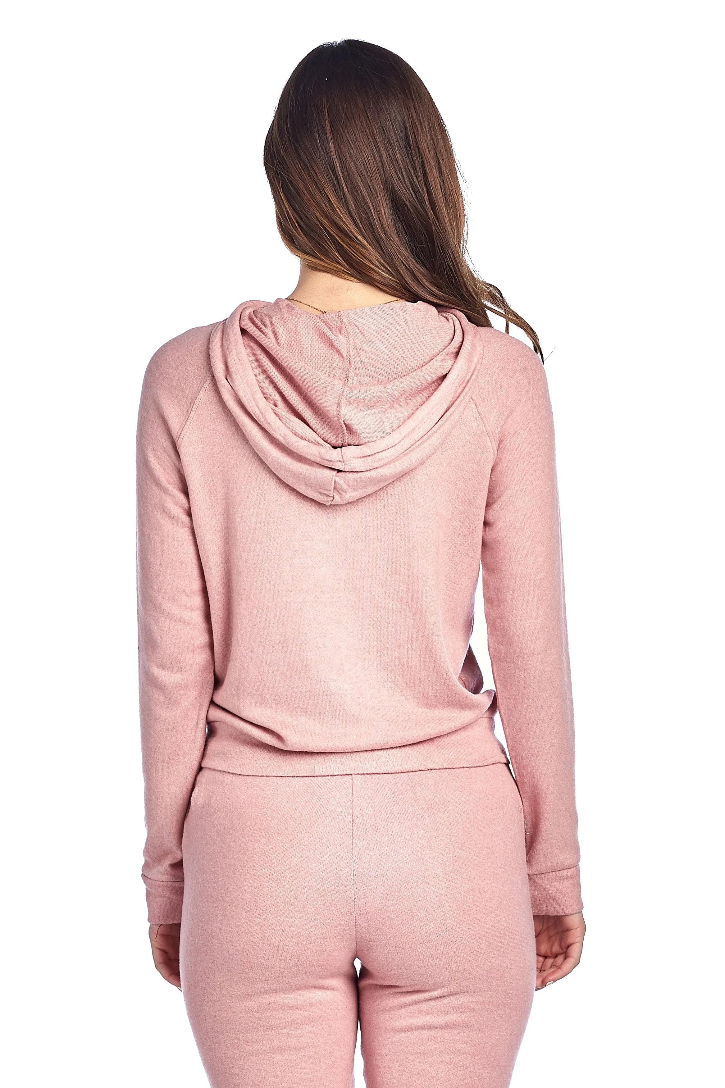 Light Weight Long Sleeve Brushed Drawstring Hoodie Pullover Sweater Top