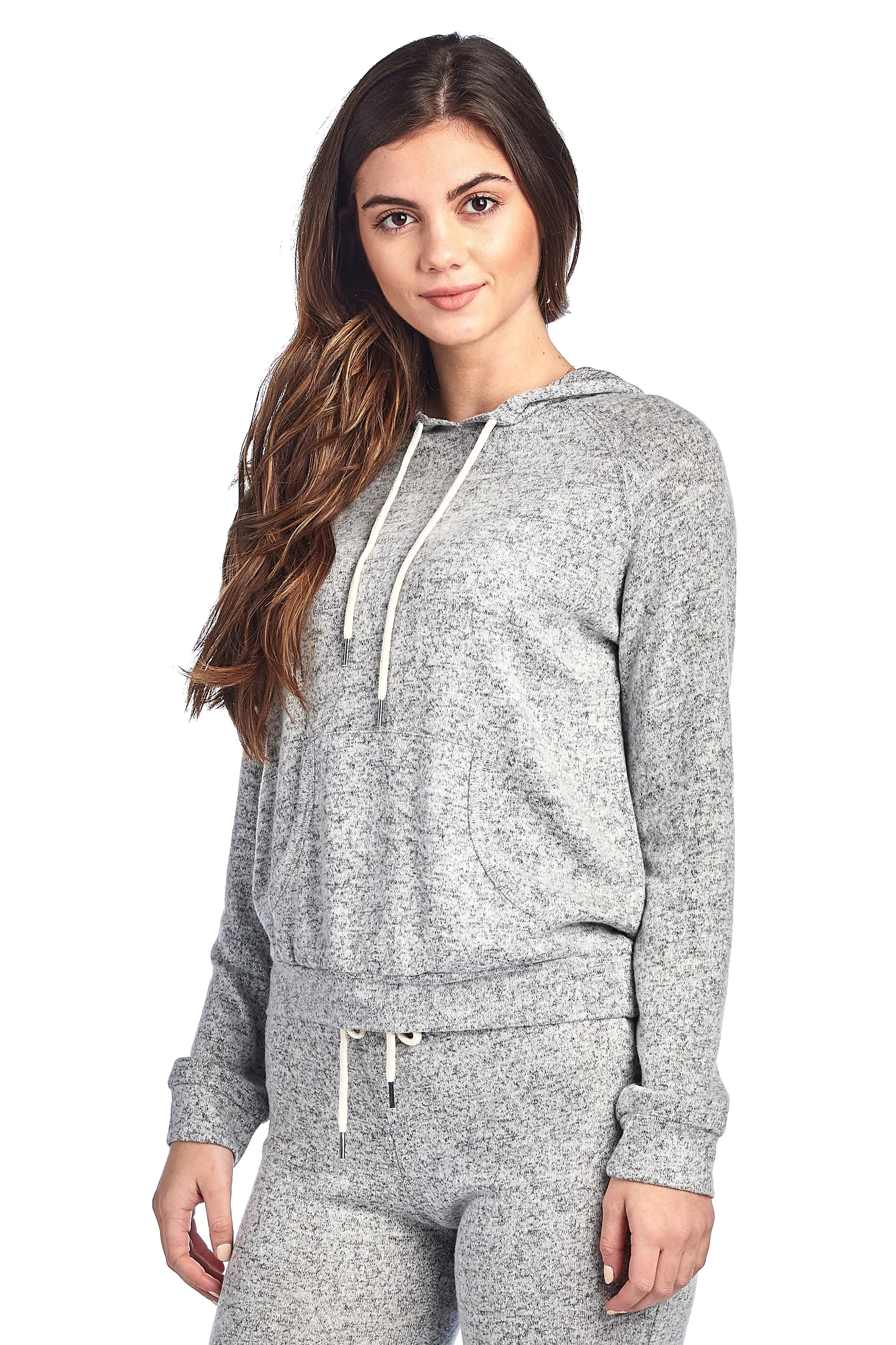 Light Weight Long Sleeve Brushed Drawstring Hoodie Pullover Sweater Top