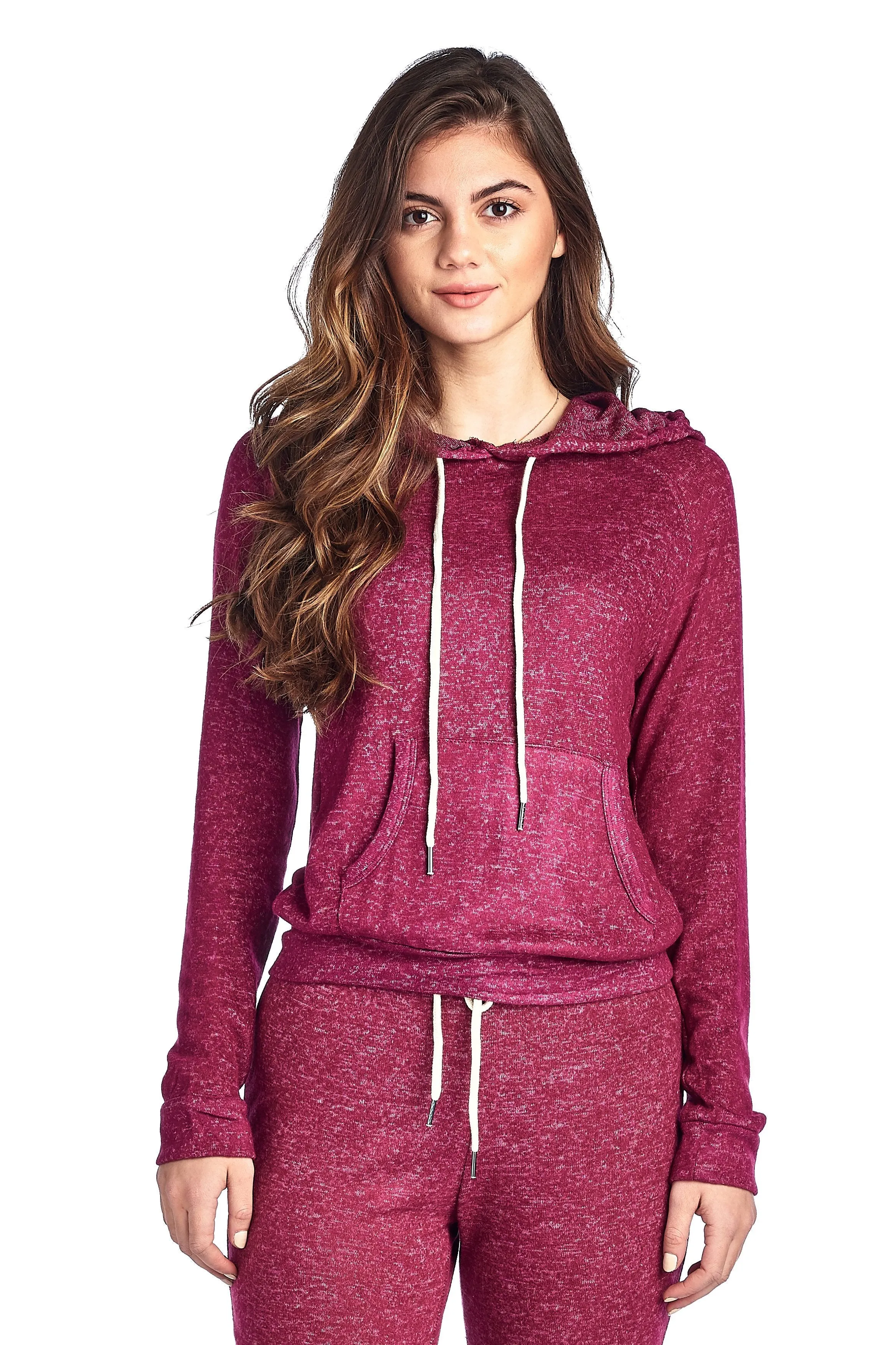 Light Weight Long Sleeve Brushed Drawstring Hoodie Pullover Sweater Top