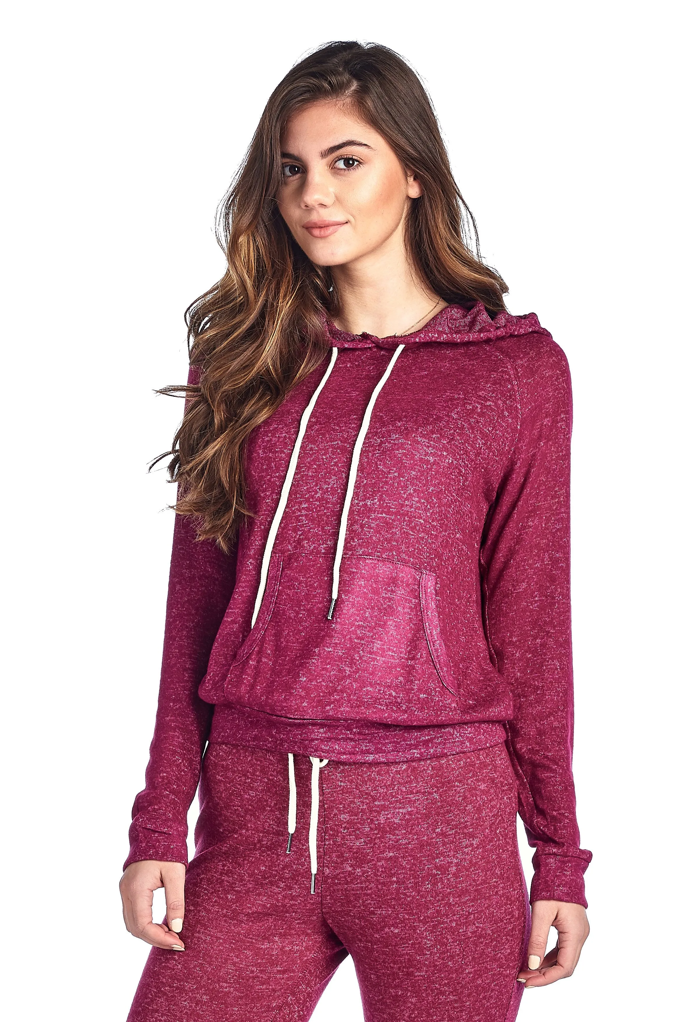 Light Weight Long Sleeve Brushed Drawstring Hoodie Pullover Sweater Top