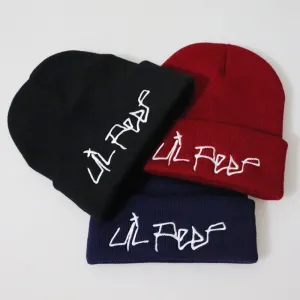 Lil Peep Embroidered Knit Hat Stretchy Plain Beanie Cap for Men Women