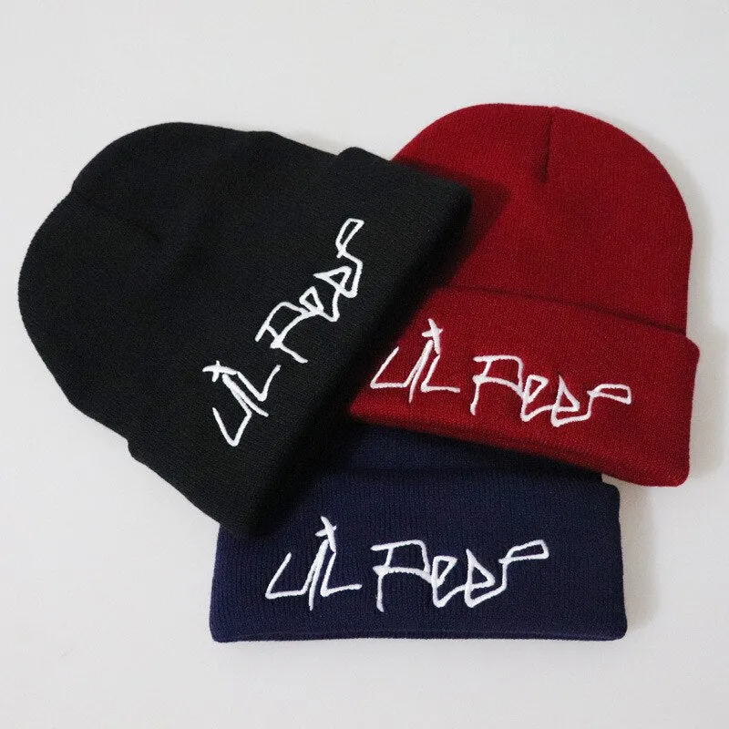 Lil Peep Embroidered Knit Hat Stretchy Plain Beanie Cap for Men Women
