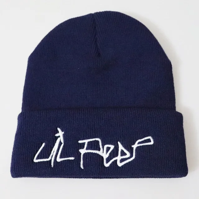 Lil Peep Embroidered Knit Hat Stretchy Plain Beanie Cap for Men Women