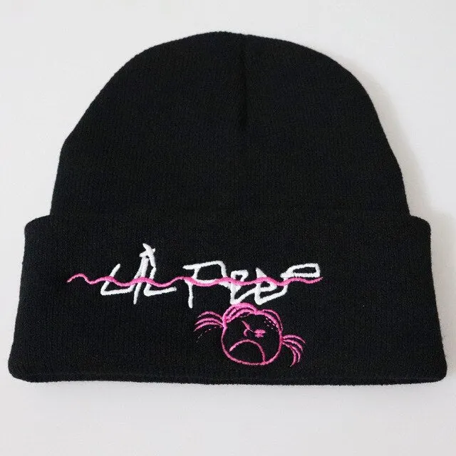 Lil Peep Embroidered Knit Hat Stretchy Plain Beanie Cap for Men Women
