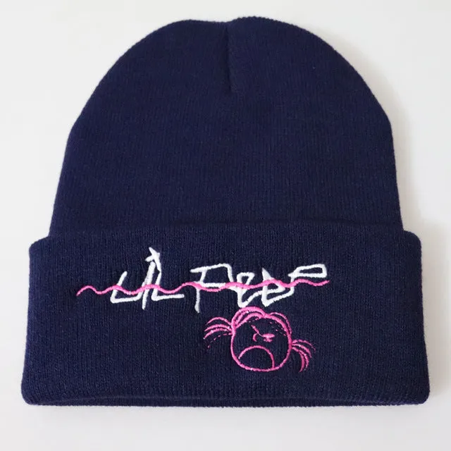 Lil Peep Embroidered Knit Hat Stretchy Plain Beanie Cap for Men Women