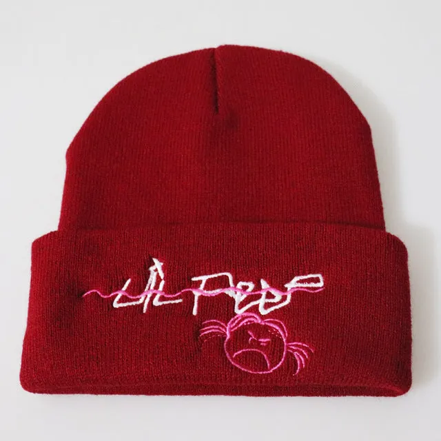 Lil Peep Embroidered Knit Hat Stretchy Plain Beanie Cap for Men Women