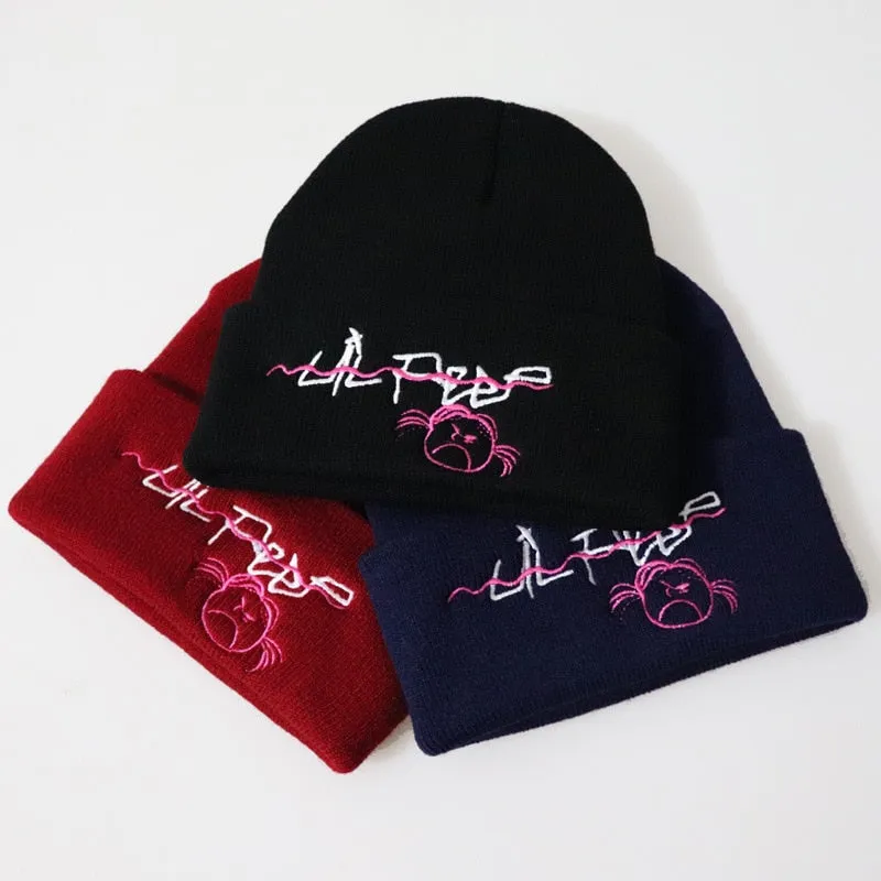 Lil Peep Embroidered Knit Hat Stretchy Plain Beanie Cap for Men Women