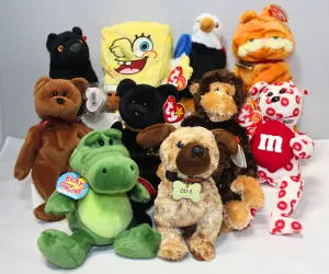 Lot of 10 Beanie Babies | Non-Mint Tags |Garfield, Spongebob, M&M's & More
