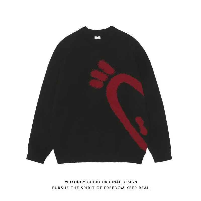 Love Couple Knitted Sweater Men's Fashion Brand Red Loose Casual Versatile Top