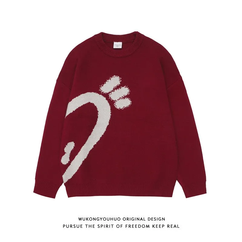 Love Couple Knitted Sweater Men's Fashion Brand Red Loose Casual Versatile Top