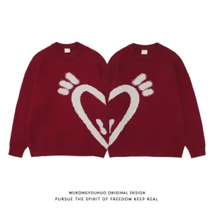 Love Couple Knitted Sweater Men's Fashion Brand Red Loose Casual Versatile Top