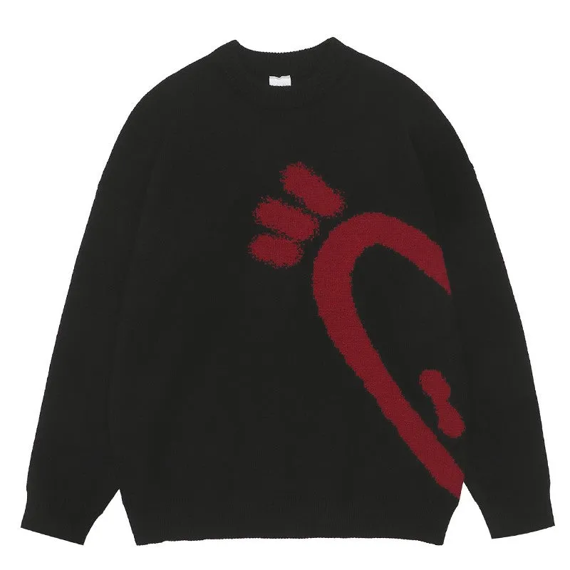 Love Couple Knitted Sweater Men's Fashion Brand Red Loose Casual Versatile Top