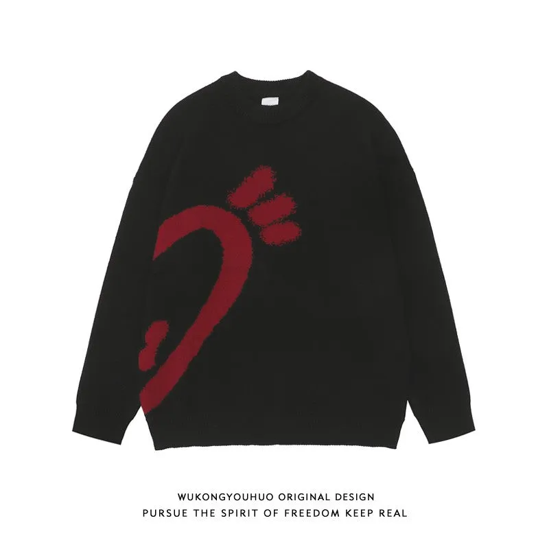 Love Couple Knitted Sweater Men's Fashion Brand Red Loose Casual Versatile Top