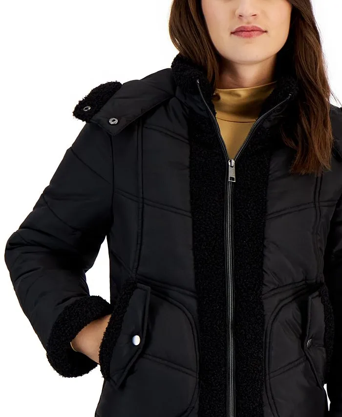 Maralyn & Me Juniors' Fleece-Trim Hooded Puffer Coat