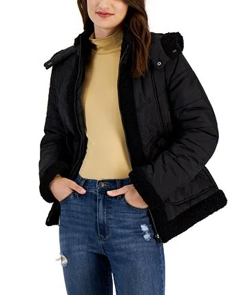 Maralyn & Me Juniors' Fleece-Trim Hooded Puffer Coat