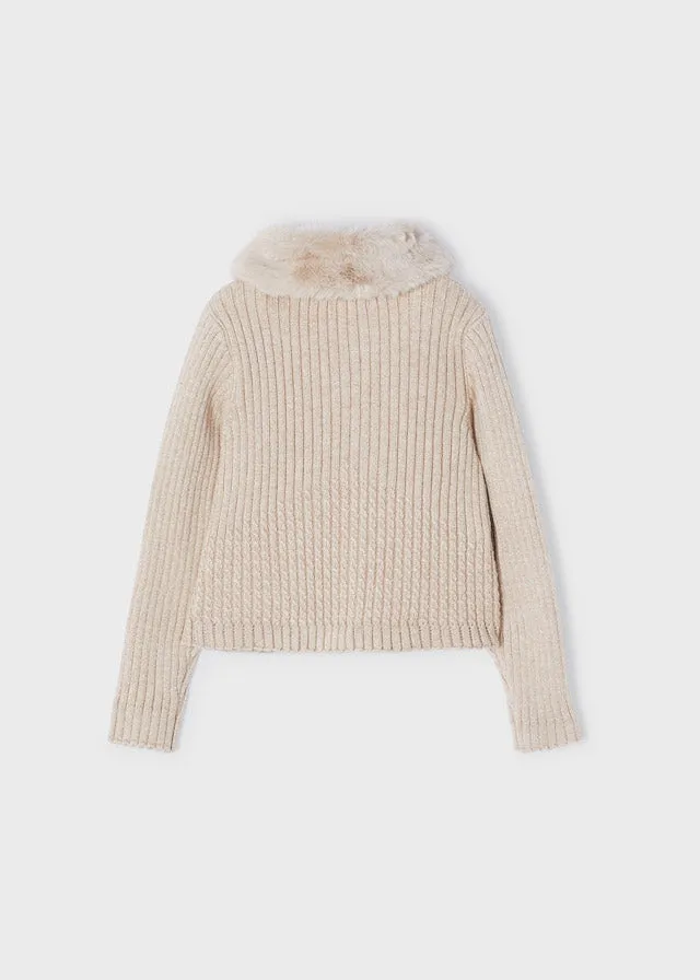 Mayoral Faux fur collar cardigan