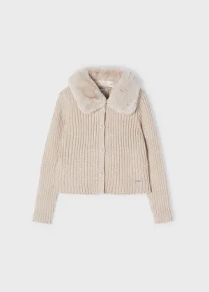 Mayoral Faux fur collar cardigan