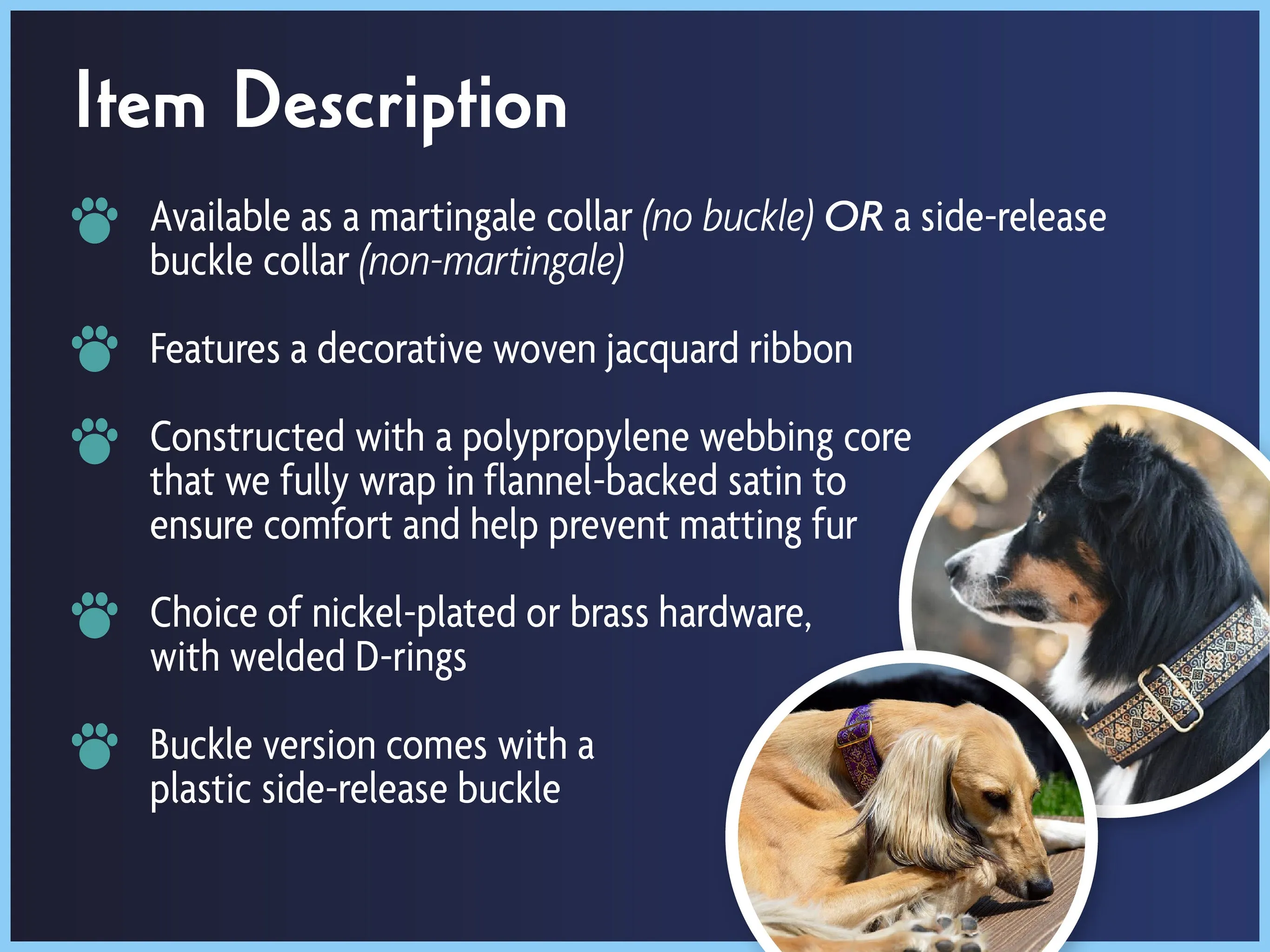 Medallion - Martingale or Buckle Dog Collar - 1.5" Width