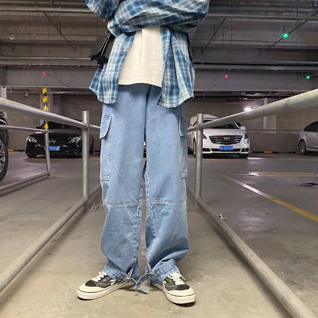 Men Jeans Wide Leg Denim Pant Loose Straight Baggy Men's Jeans Streetwear Skateboard Pants S-5XL Neutral Trousers Hip Hop Casual