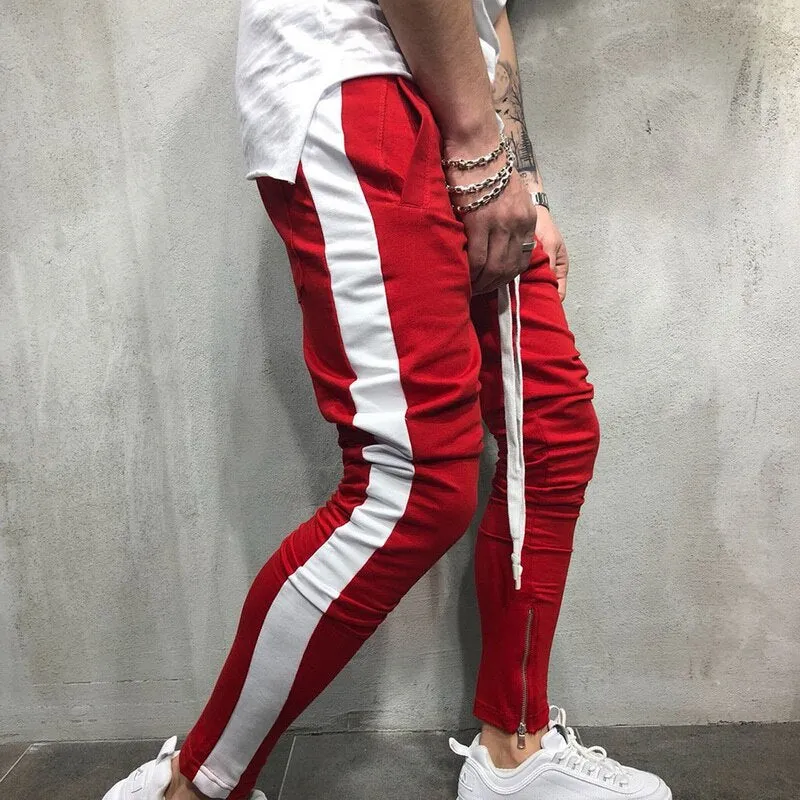 Men's Fitness Red & White Joggers Sweatpants