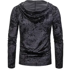 Men's Scottish Jacobite Ghillie Kilt Lace-up Hooded T-shirt Long Sleeve Velvet Hoodies Tshirts Male Hip Hop Casual Black Top Tee