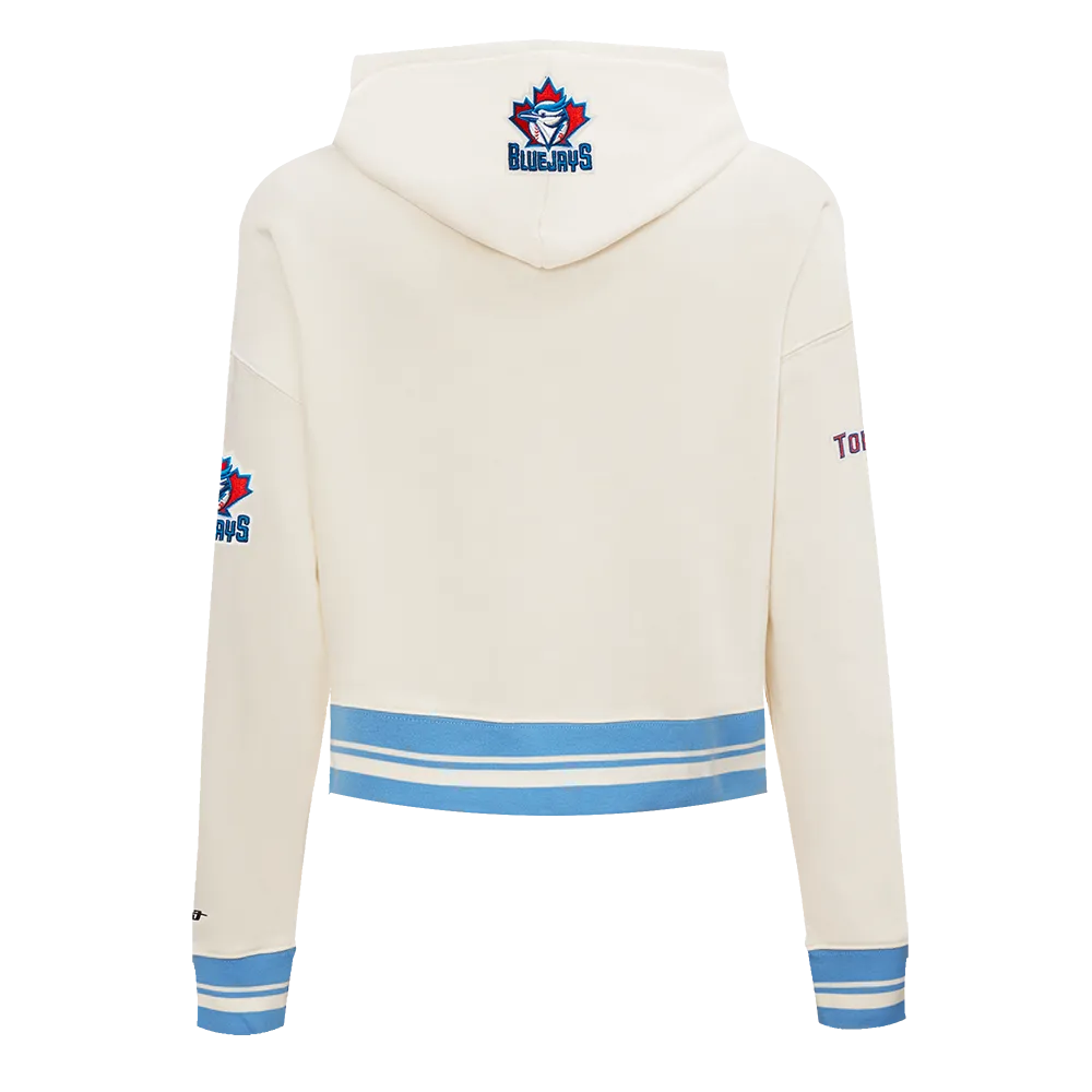 MLB TORONTO BLUE JAYS RETRO CLASSIC WOMEN'S RIB CROPPED PO HOODIE (EGGSHELL/ UNIVERSITY BLUE)