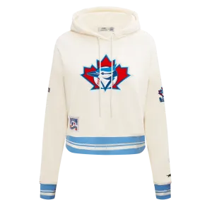 MLB TORONTO BLUE JAYS RETRO CLASSIC WOMEN'S RIB CROPPED PO HOODIE (EGGSHELL/ UNIVERSITY BLUE)