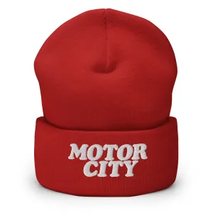 Motor City Embroidered Cuffed Beanie - Red / White