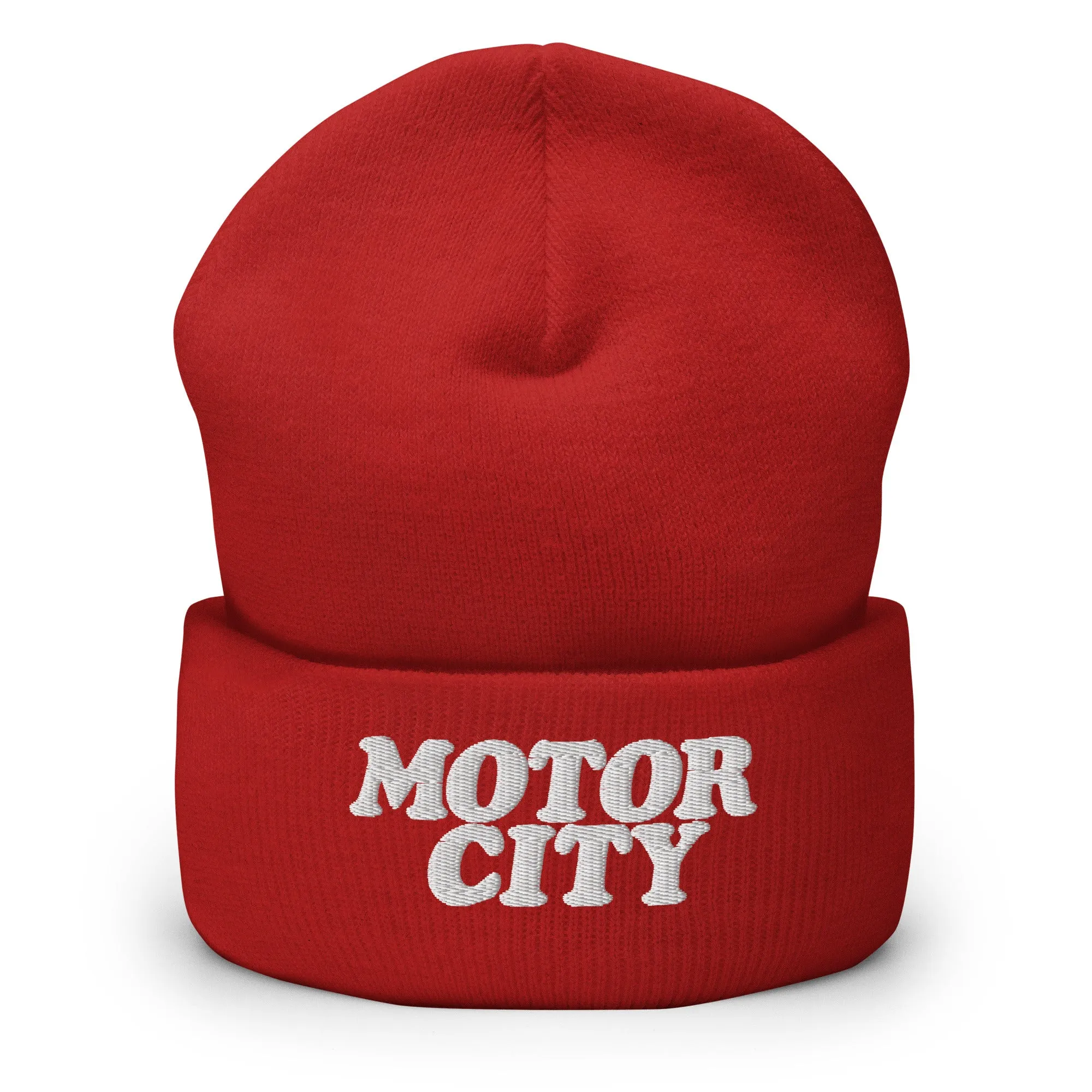 Motor City Embroidered Cuffed Beanie - Red / White
