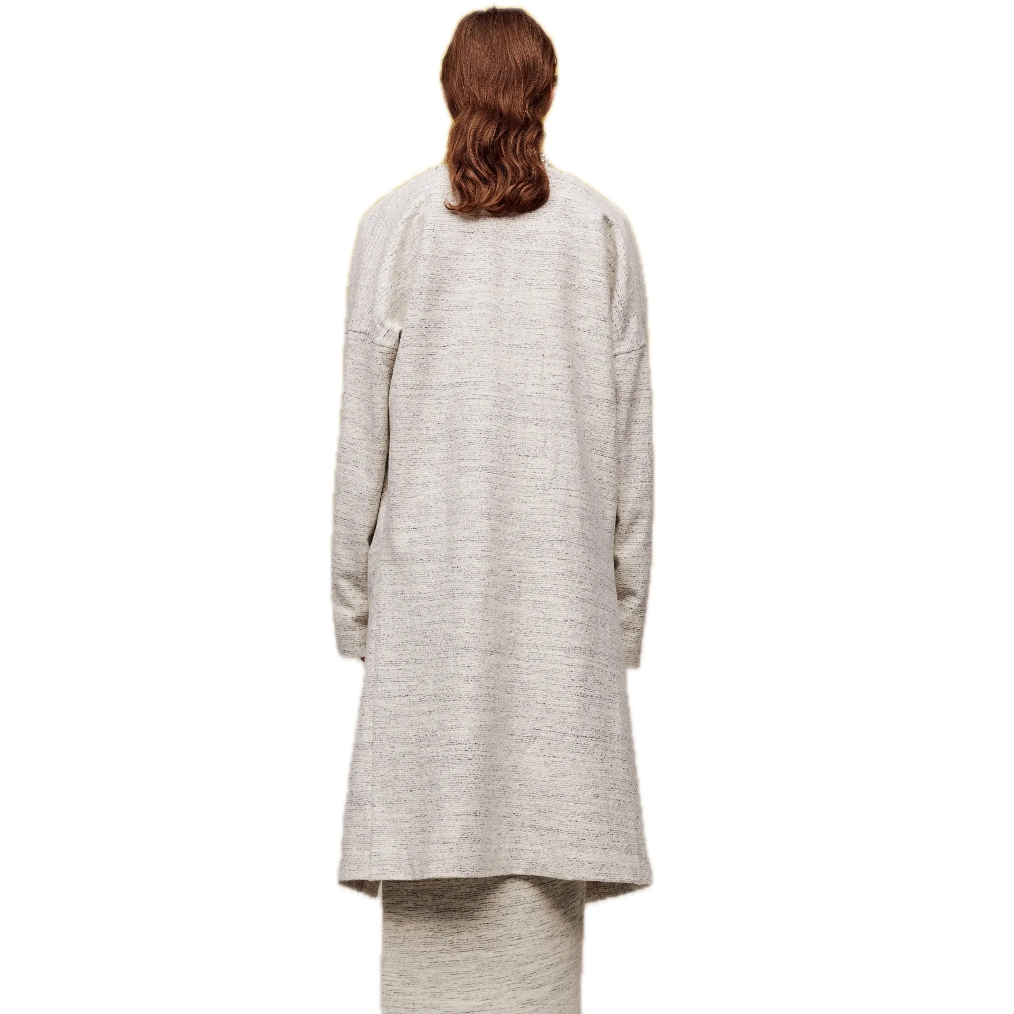 Multi-button Collarless Heather Wool Coat