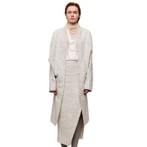 Multi-button Collarless Heather Wool Coat