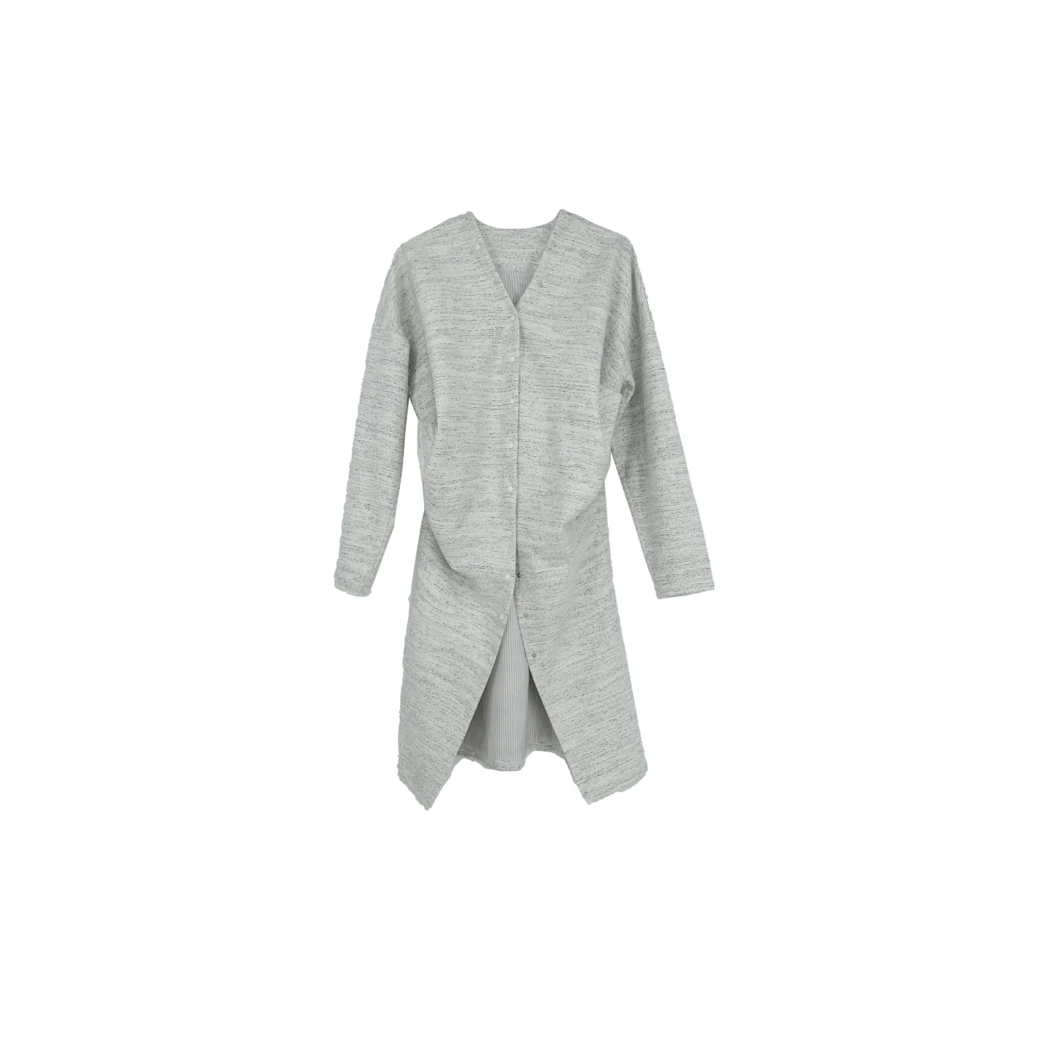 Multi-button Collarless Heather Wool Coat