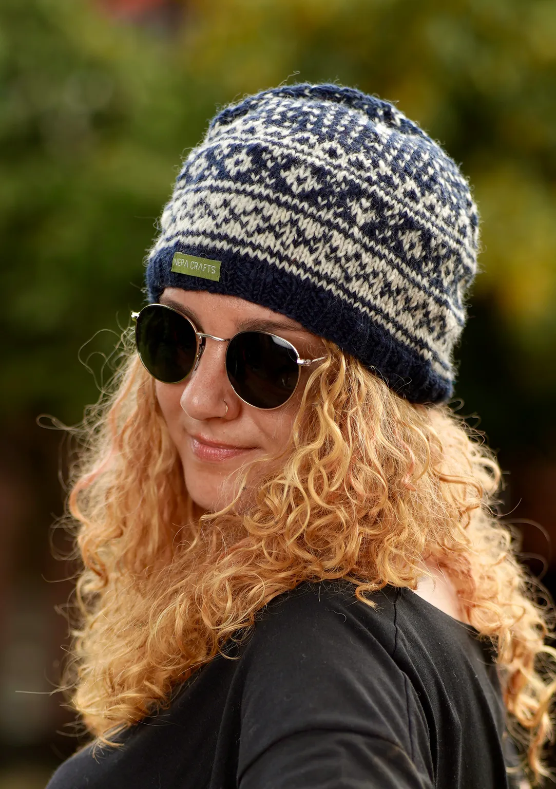 Navy Blue and White Mix Winter Woolen Beanie