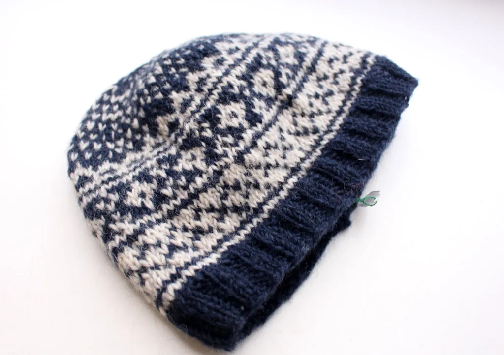 Navy Blue and White Mix Winter Woolen Beanie