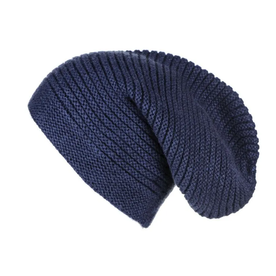 Navy Cashmere Slouch Beanie