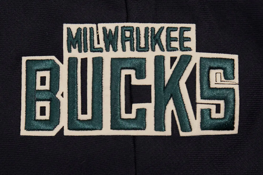 NBA MILWAUKEE BUCKS SCRIPT TAIL WOMEN'S RIB FLC CROPPED PO HOODIE (BLACK)