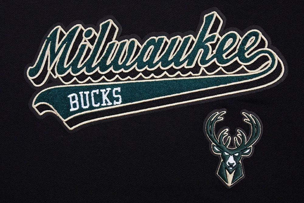 NBA MILWAUKEE BUCKS SCRIPT TAIL WOMEN'S RIB FLC CROPPED PO HOODIE (BLACK)