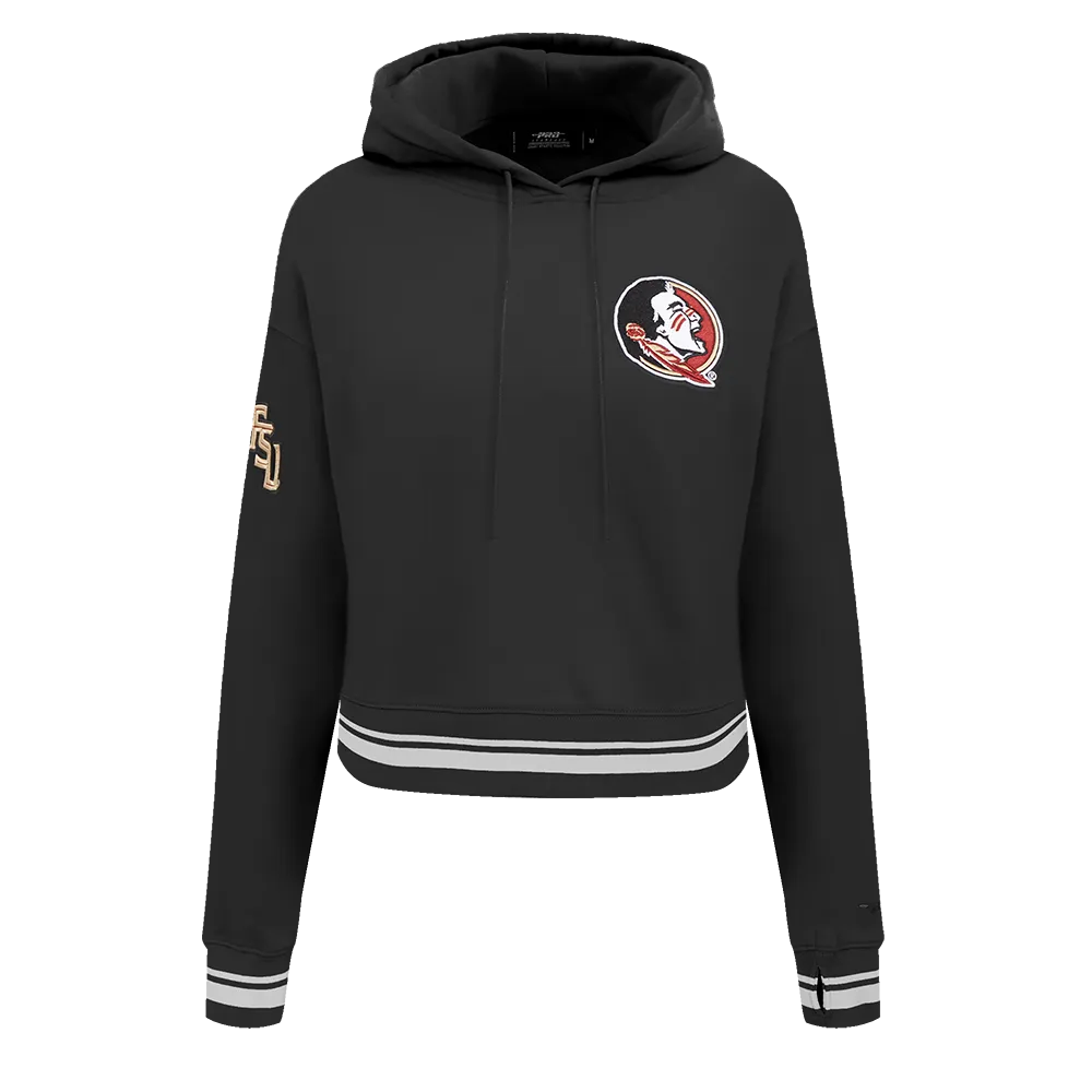 NCAA FLORIDA STATE UNIVERSITY CLASSIC WOMEN'S RIB FLC CROPPED PO HOODIE (BLACK)