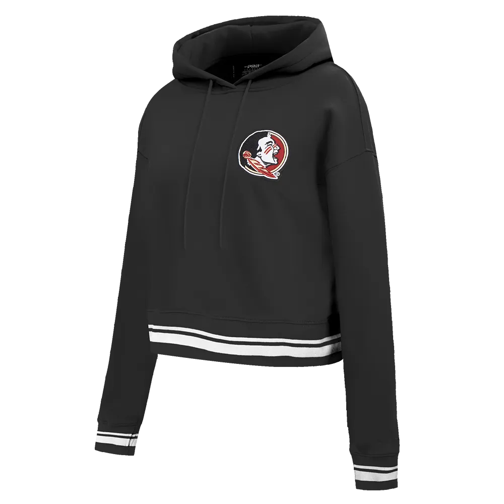 NCAA FLORIDA STATE UNIVERSITY CLASSIC WOMEN'S RIB FLC CROPPED PO HOODIE (BLACK)