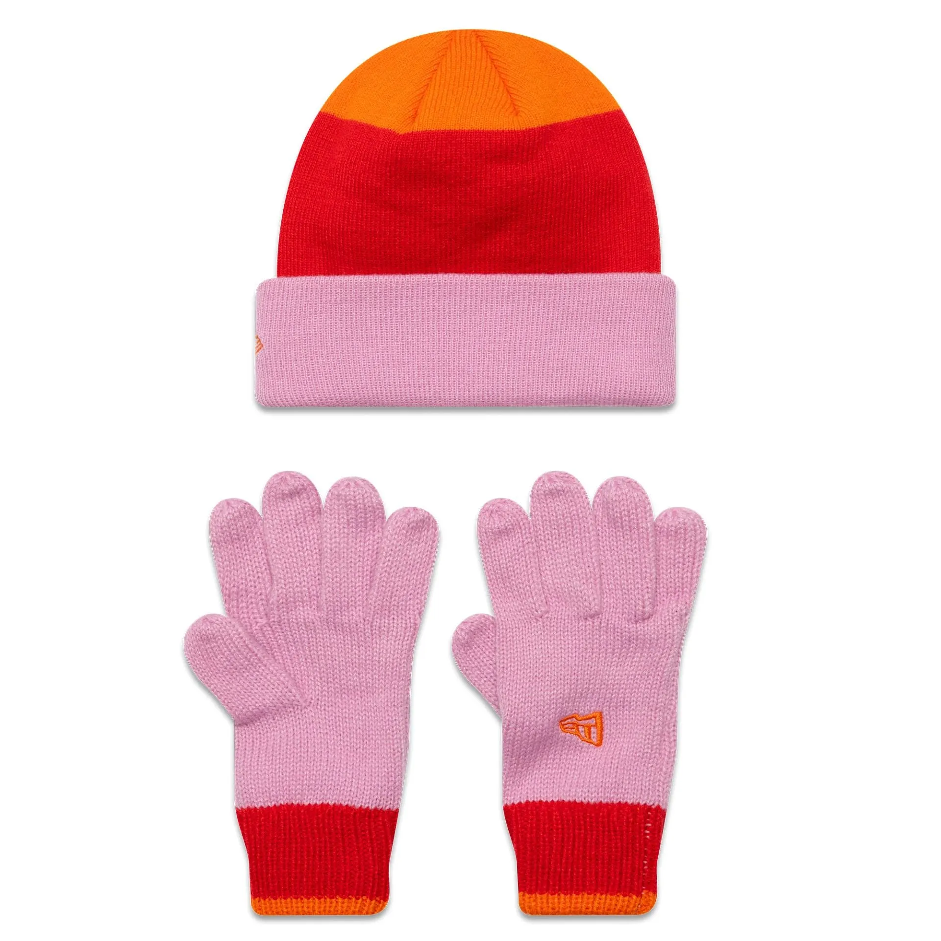 New Era Youth Stripe Pastel Pink Beanie and Gloves Set