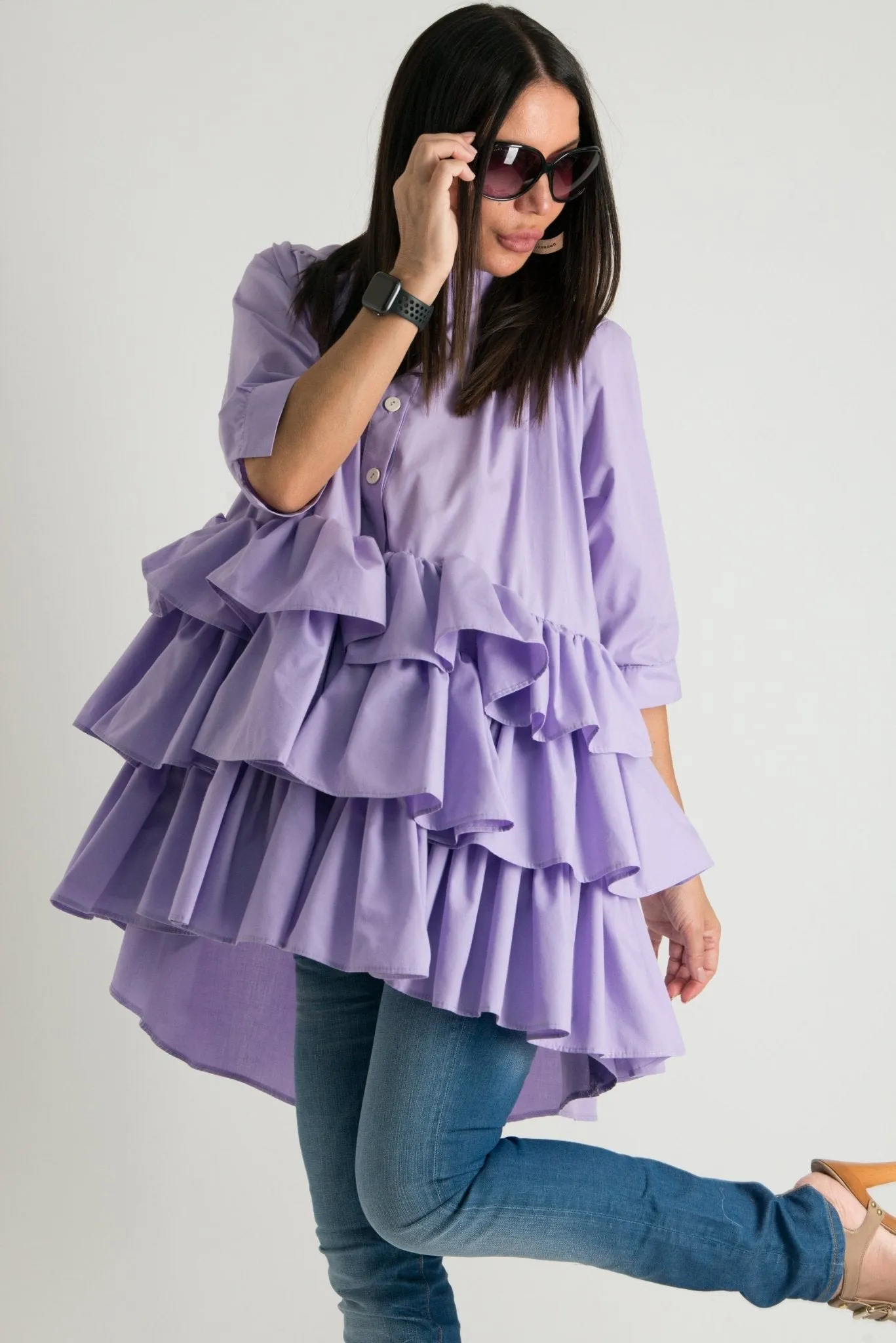 NOOR Flounces Cotton Loose Shirt